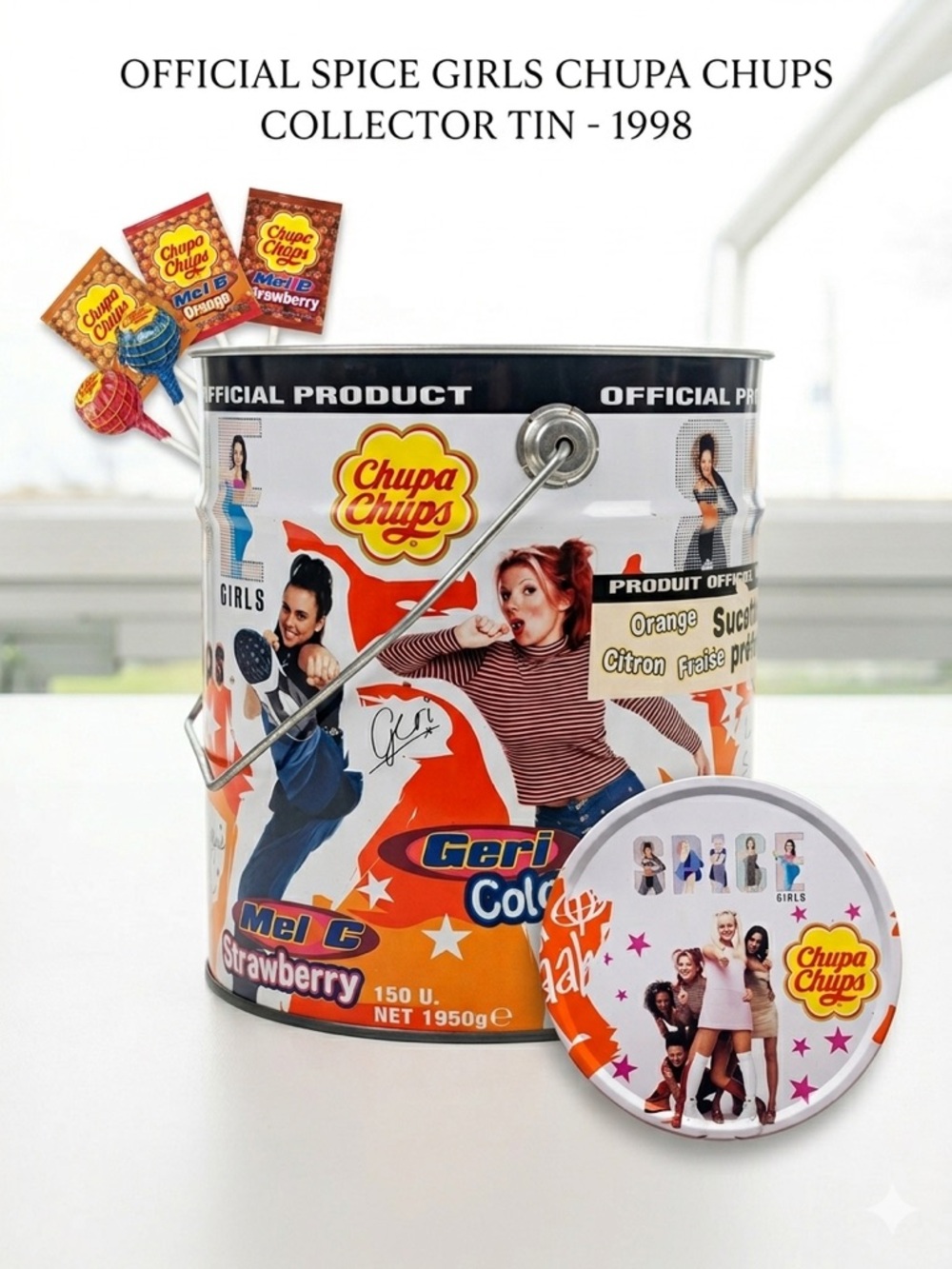 Vintage 1997 Spice Girls Chupa Chups Lollipop Tin Bucket Official Merchandise